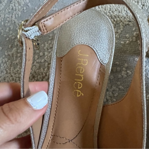 J. Renee SHAYANNE pumps block heels taupe pearl patent leather pointy toe 12 W - Picture 6 of 15